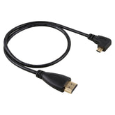 Cable adaptador de conector chapado en oro de 50 cm, 4K HDMI macho a Micro HDMI en ángulo izquierdo, macho, 50 cm